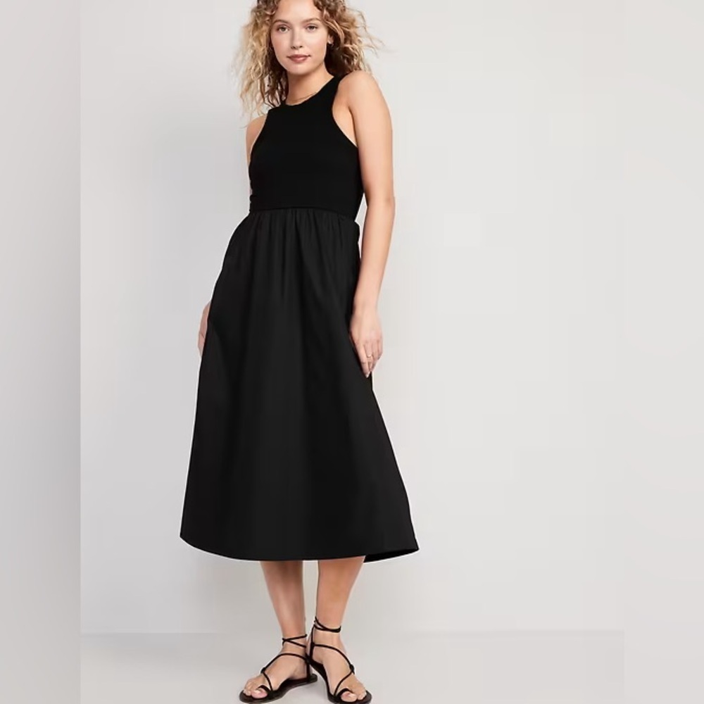 Old Navy Fit‎ & Flare Combination Midi Dress black size medium with pockets